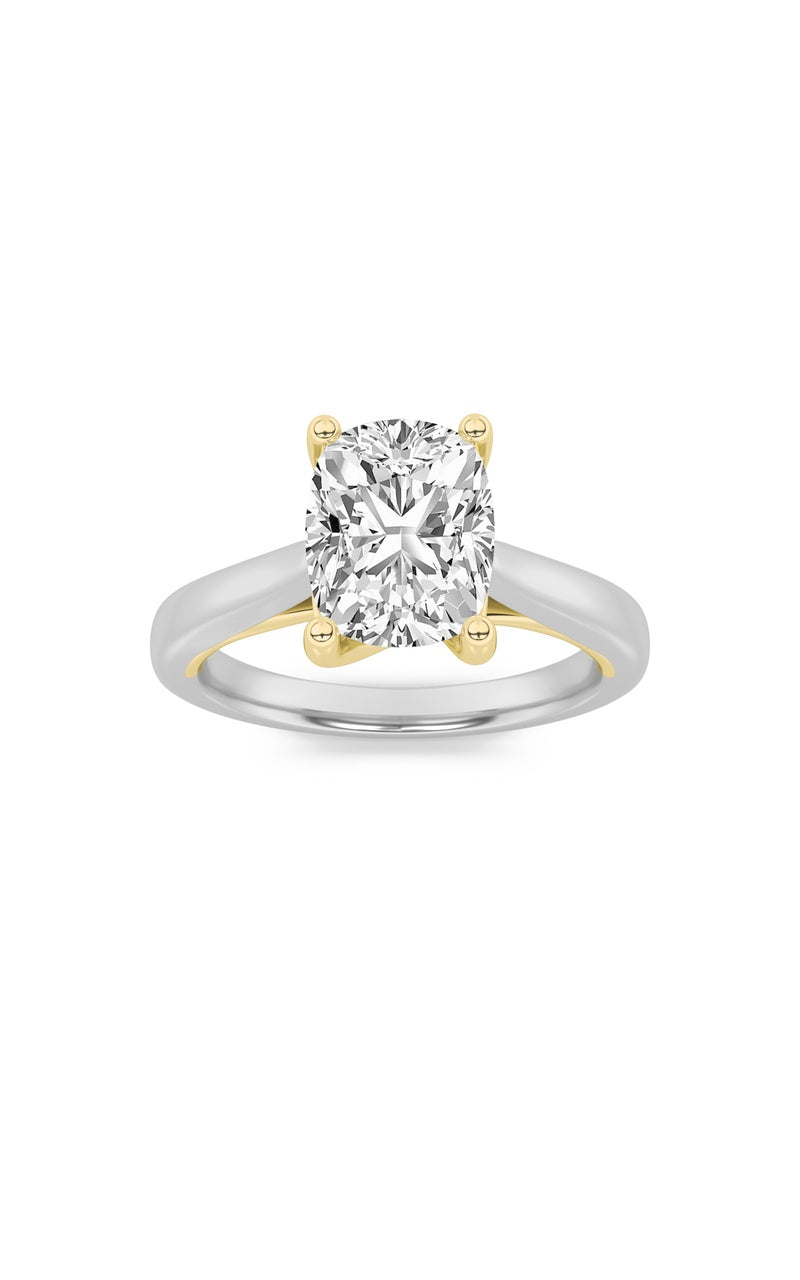 1Cttw Elongated Cushion Shaped Lab Grown Diamond (F/VS) Two Tone Cathedral Shank Engagement Ring in 14K Gold