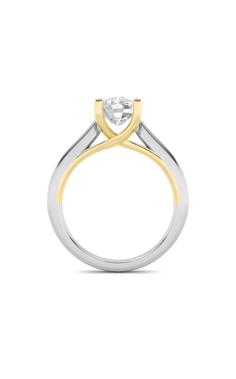 1Cttw Elongated Cushion Shaped Lab Grown Diamond (F/VS) Two Tone Cathedral Shank Engagement Ring in 14K Gold