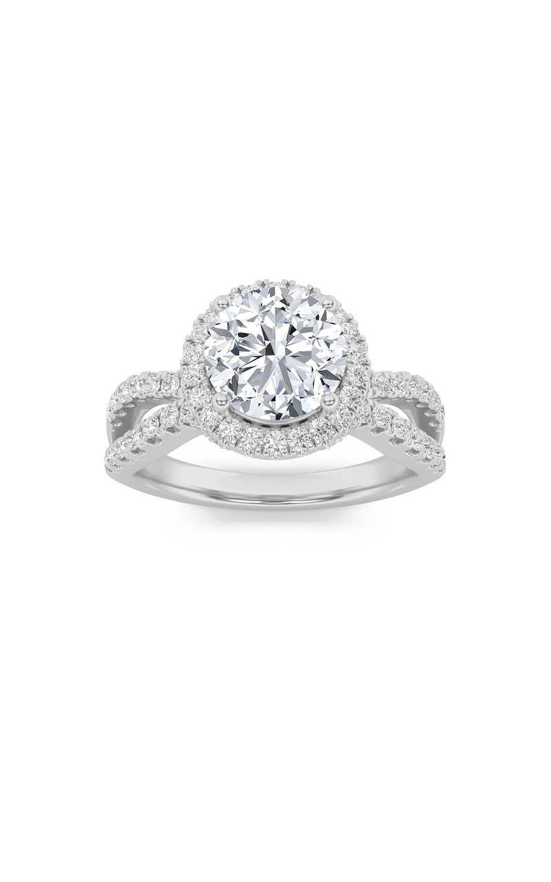 2Cttw Emerald Shaped Lab Grown Diamond (F/VS) Split Shank Halo Accented Engagement Ring in 14K Gold