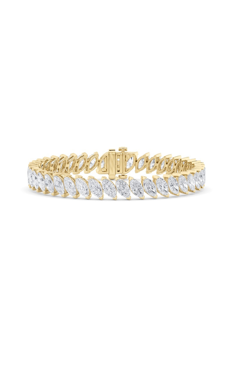 16.5Cttw Marquise Shaped Lab Grown Diamond (F/VS) Angled Line Bracelet in 14K Gold