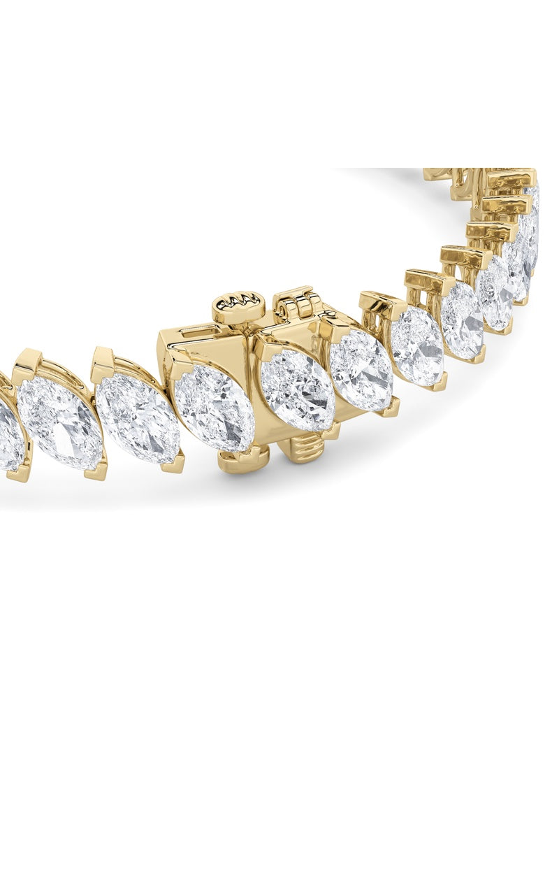 16.5Cttw Marquise Shaped Lab Grown Diamond (F/VS) Angled Line Bracelet in 14K Gold