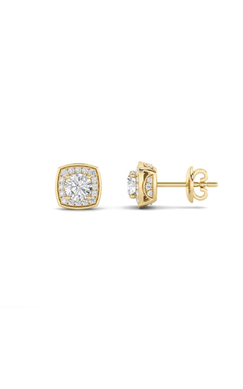 1Cttw Round Shaped Lab Grown Diamond (F/VS) Halo Stud Earrings in 14K Gold