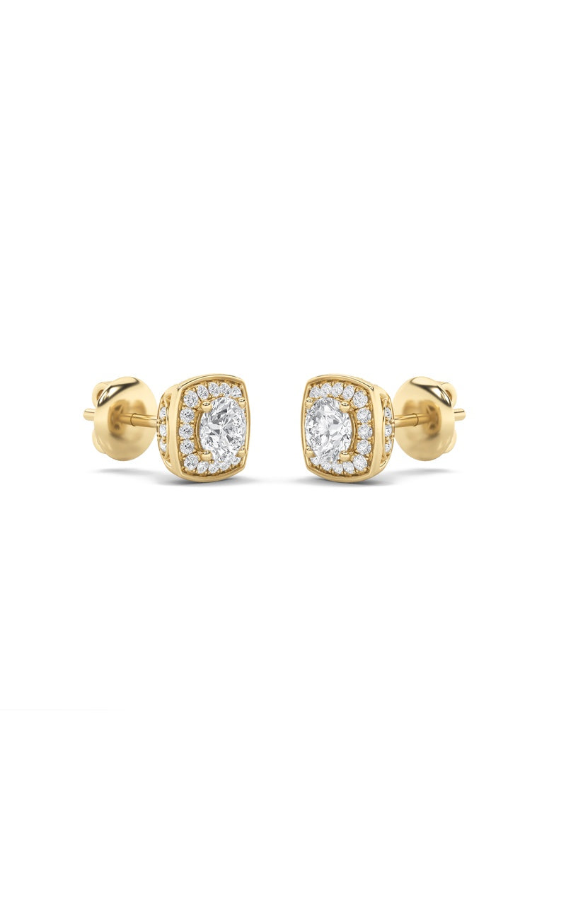 1Cttw Round Shaped Lab Grown Diamond (F/VS) Halo Stud Earrings in 14K Gold