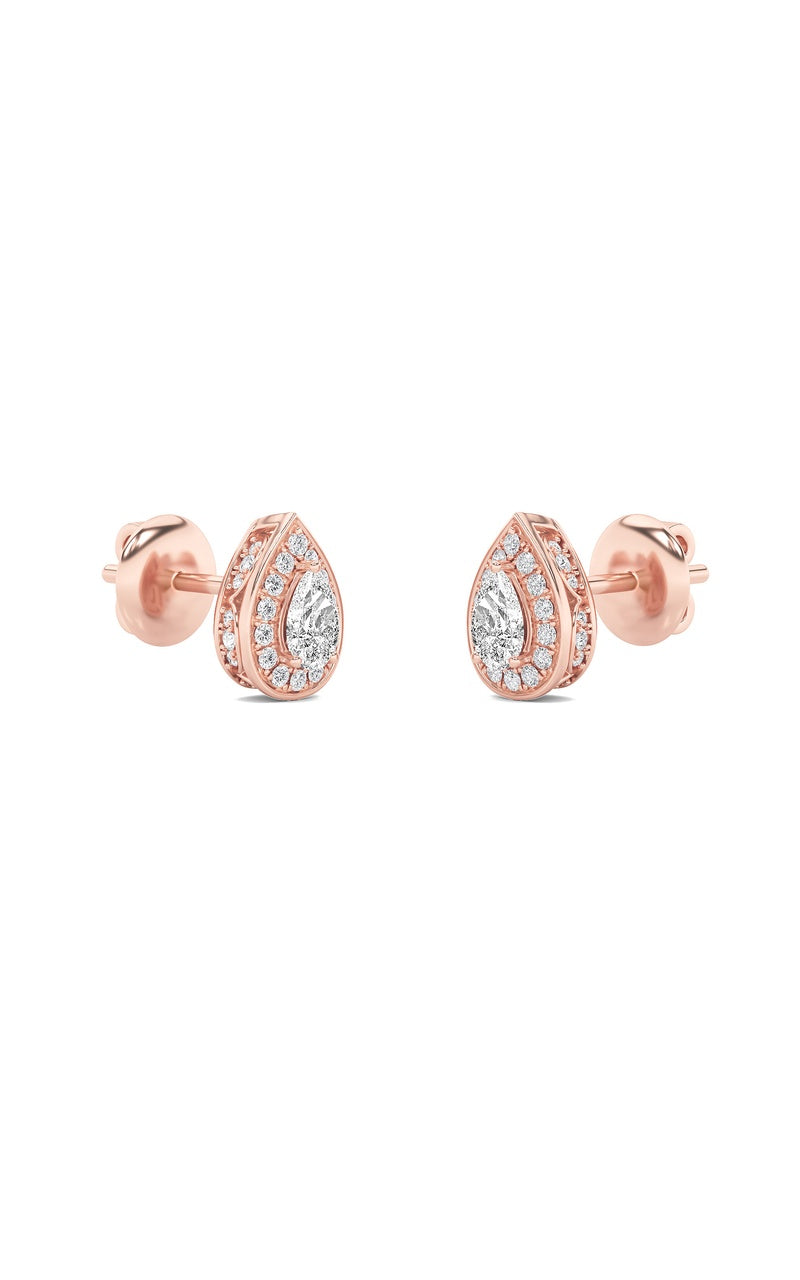 1Cttw Pear Shaped Lab Grown Diamond (F/VS) Halo Stud Earrings in 14K Gold