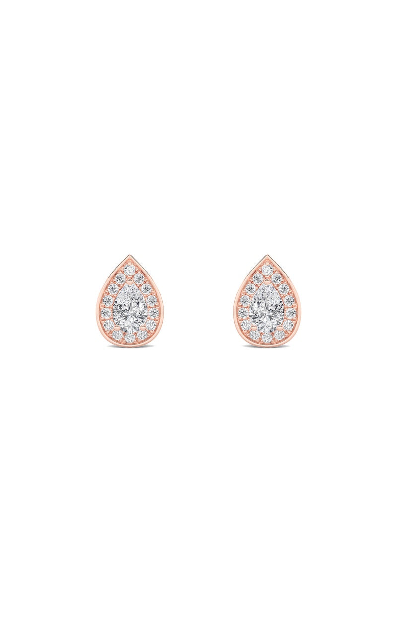 1Cttw Pear Shaped Lab Grown Diamond (F/VS) Halo Stud Earrings in 14K Gold