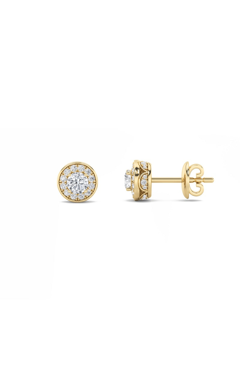 1Cttw Round Shaped Lab Grown Diamond (F/VS) Halo Stud Earrings in 14K Gold