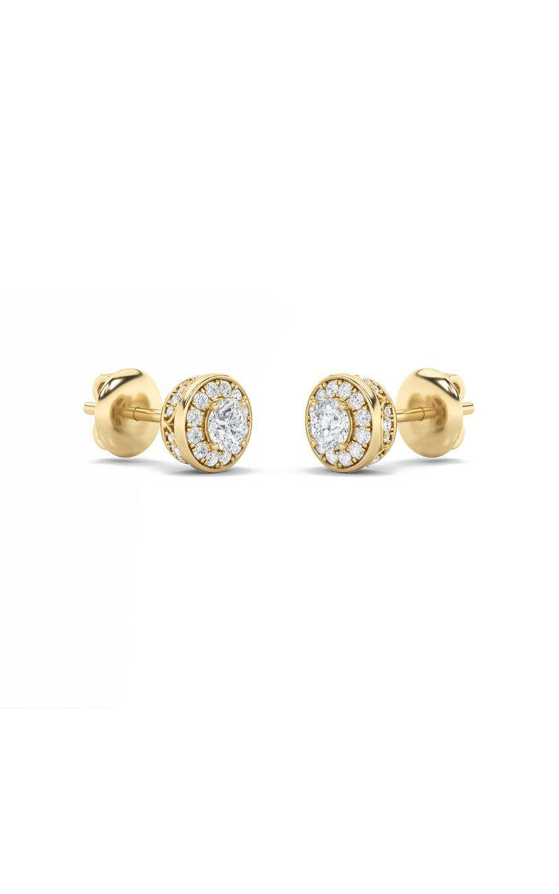 1Cttw Round Shaped Lab Grown Diamond (F/VS) Halo Stud Earrings in 14K Gold