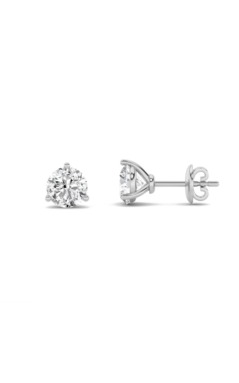 0.75Cttw Round Shaped Lab Grown Diamond (F/VS) Three Prong Martini Stud Earrings in 14K Gold