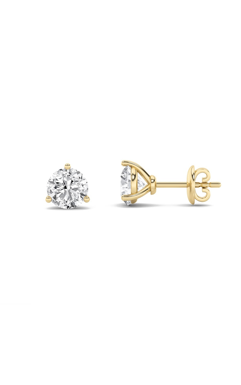 0.75Cttw Round Shaped Lab Grown Diamond (F/VS) Three Prong Martini Stud Earrings in 14K Gold