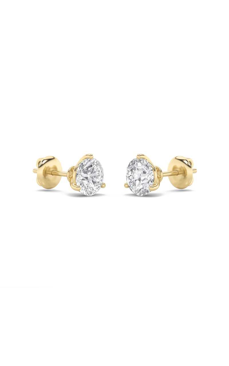 0.75Cttw Round Shaped Lab Grown Diamond (F/VS) Three Prong Martini Stud Earrings in 14K Gold