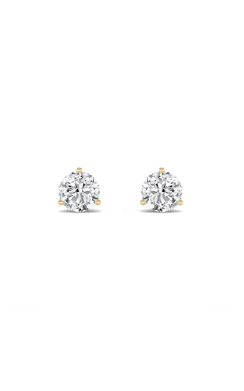 0.75Cttw Round Shaped Lab Grown Diamond (F/VS) Three Prong Martini Stud Earrings in 14K Gold