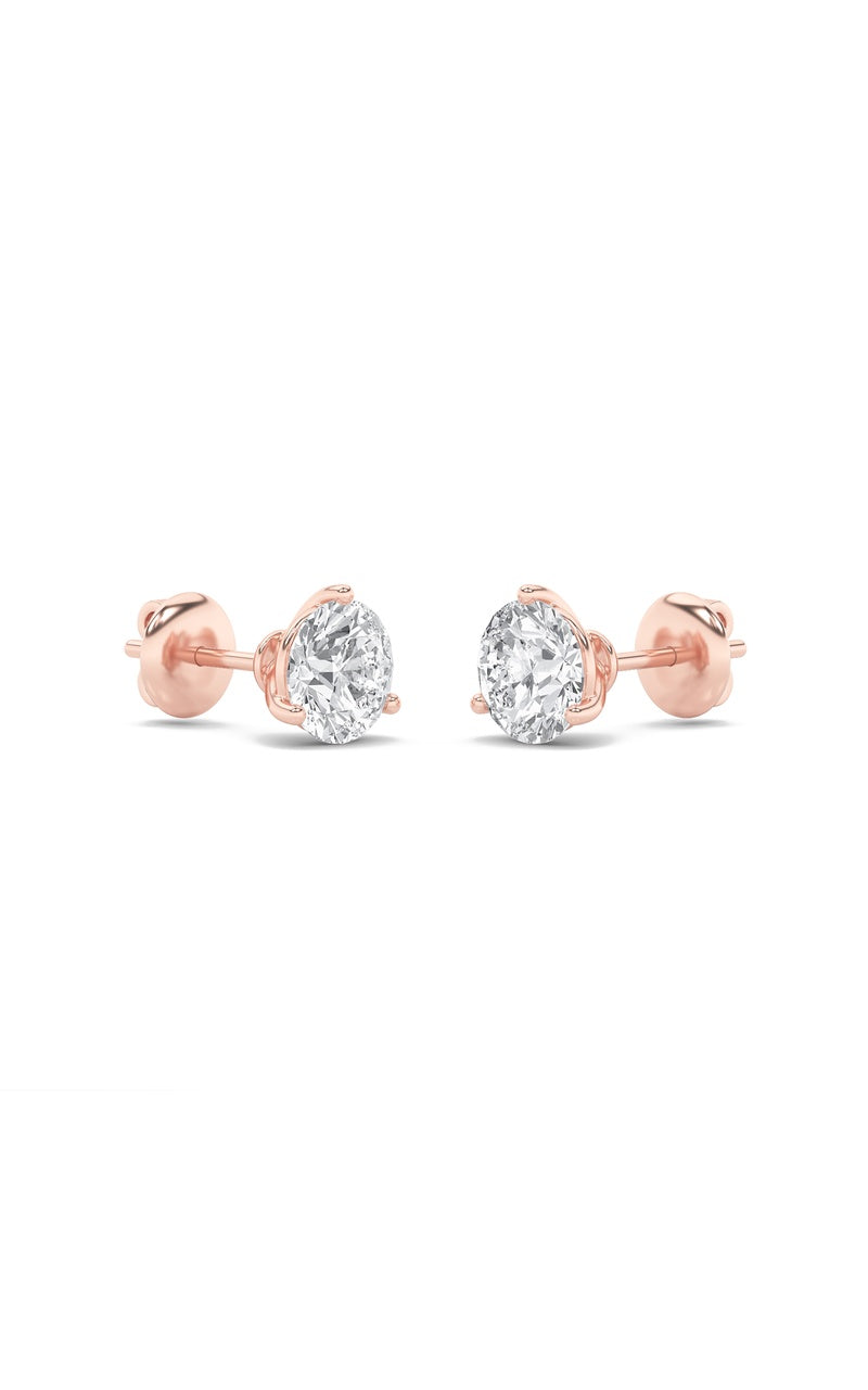0.75Cttw Round Shaped Lab Grown Diamond (F/VS) Three Prong Martini Stud Earrings in 14K Gold