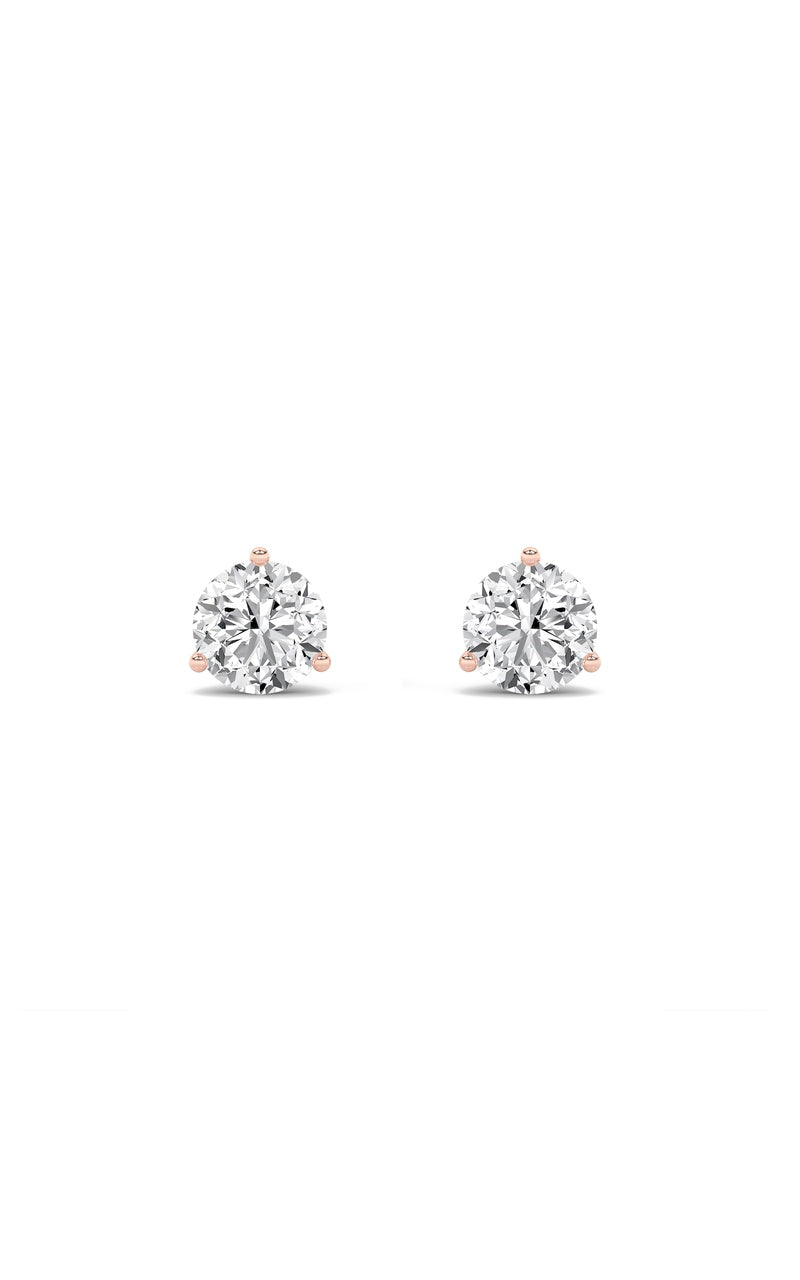 0.75Cttw Round Shaped Lab Grown Diamond (F/VS) Three Prong Martini Stud Earrings in 14K Gold