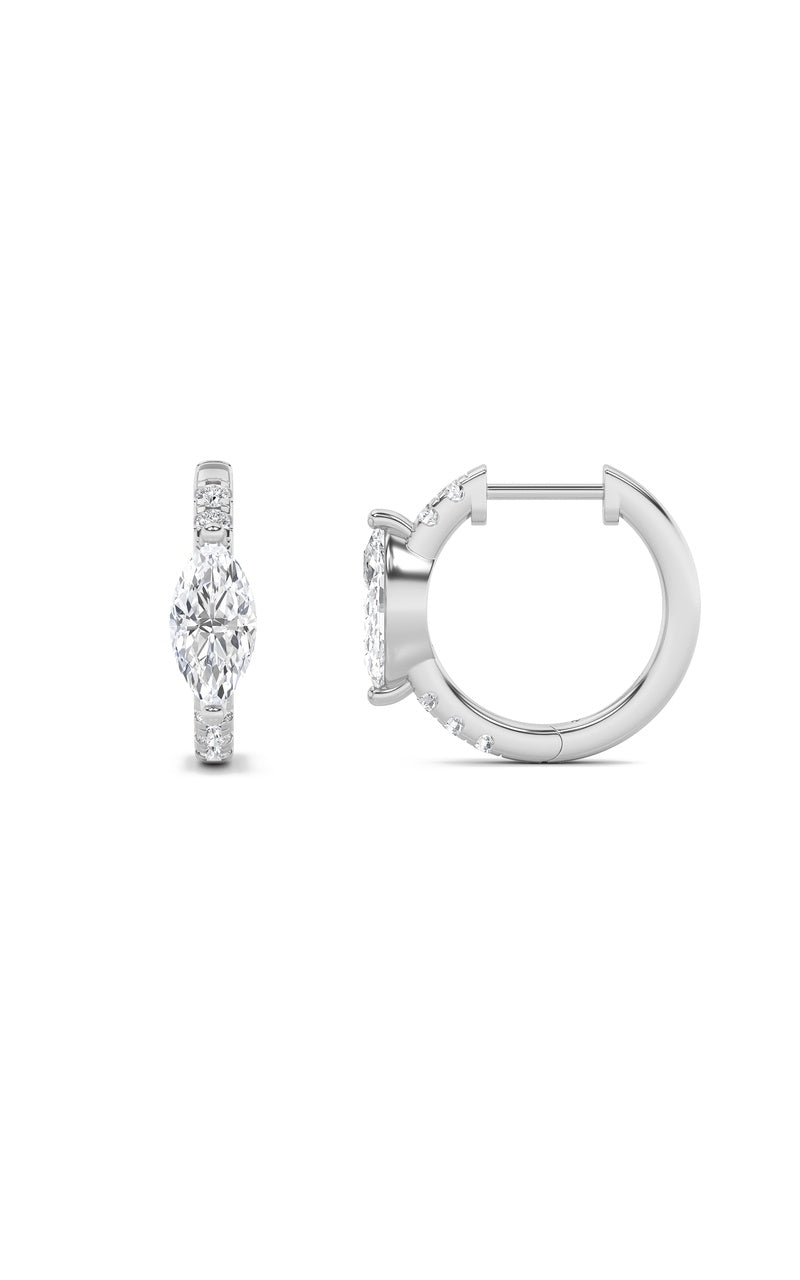 1.5Cttw Marquise Shaped Lab Grown Diamond (F/VS) Solitare Accent Huggie Earrings in 14K  Yellow Gold