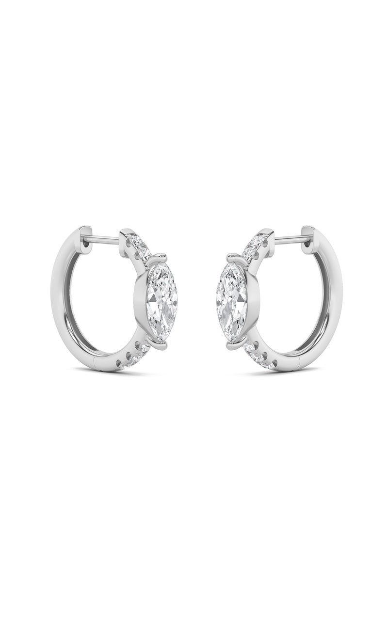 1.5Cttw Marquise Shaped Lab Grown Diamond (F/VS) Solitare Accent Huggie Earrings in 14K Gold