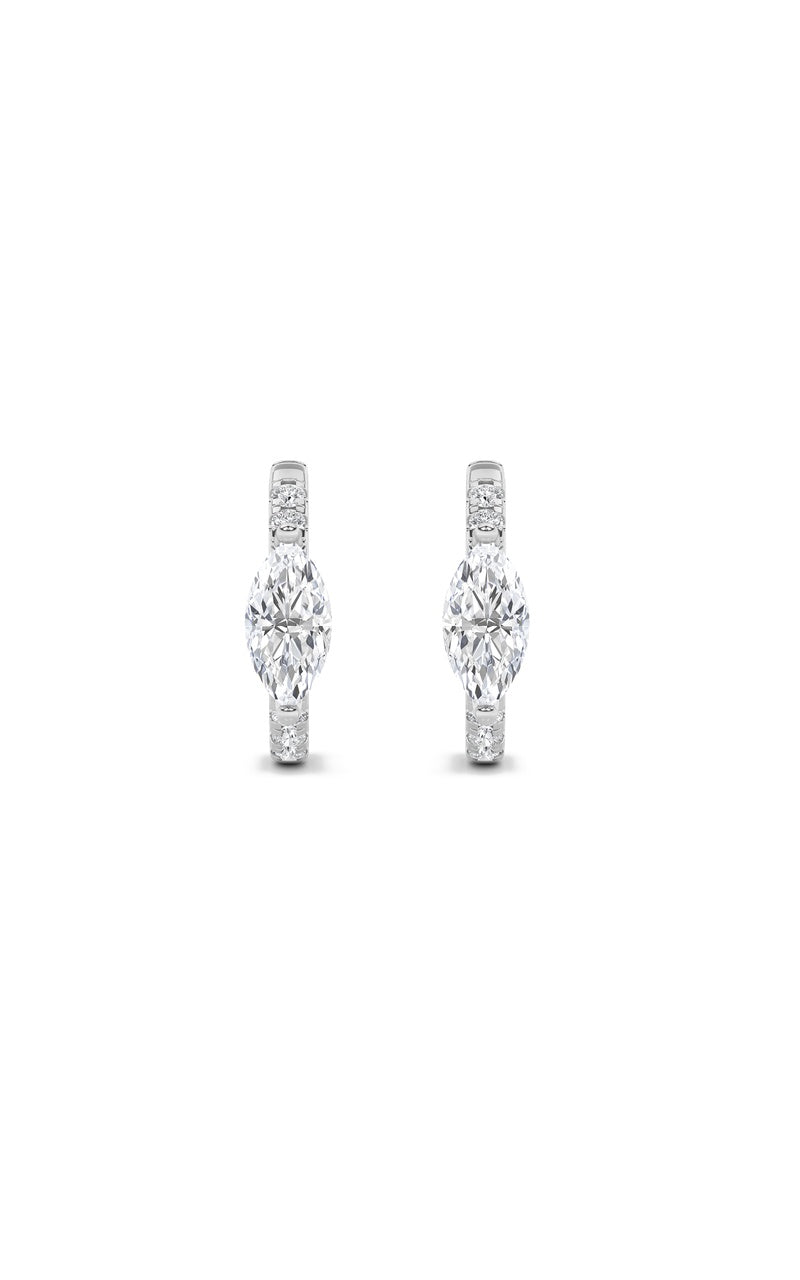 1.5Cttw Marquise Shaped Lab Grown Diamond (F/VS) Solitare Accent Huggie Earrings in 14K Gold