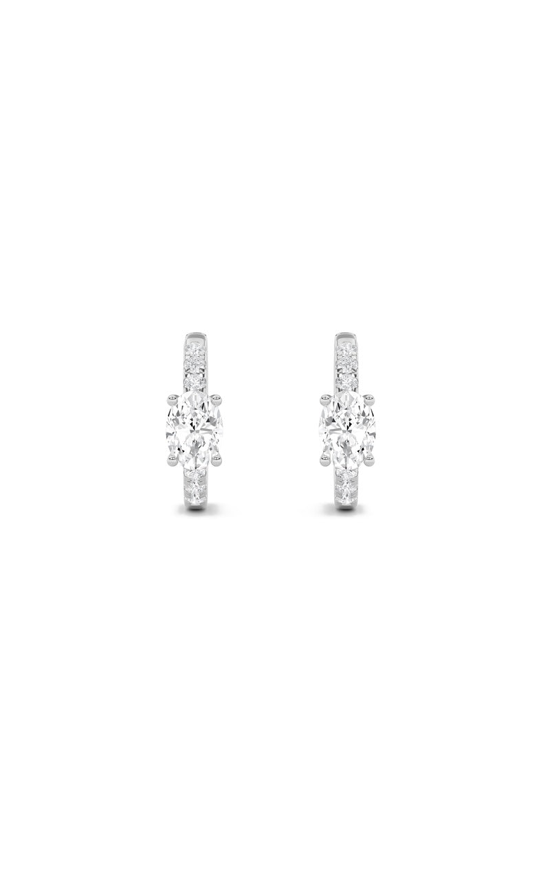 1.5Cttw Oval Shaped Lab Grown Diamond (F/VS) Solitare Accent Huggie Earrings in 14K Gold