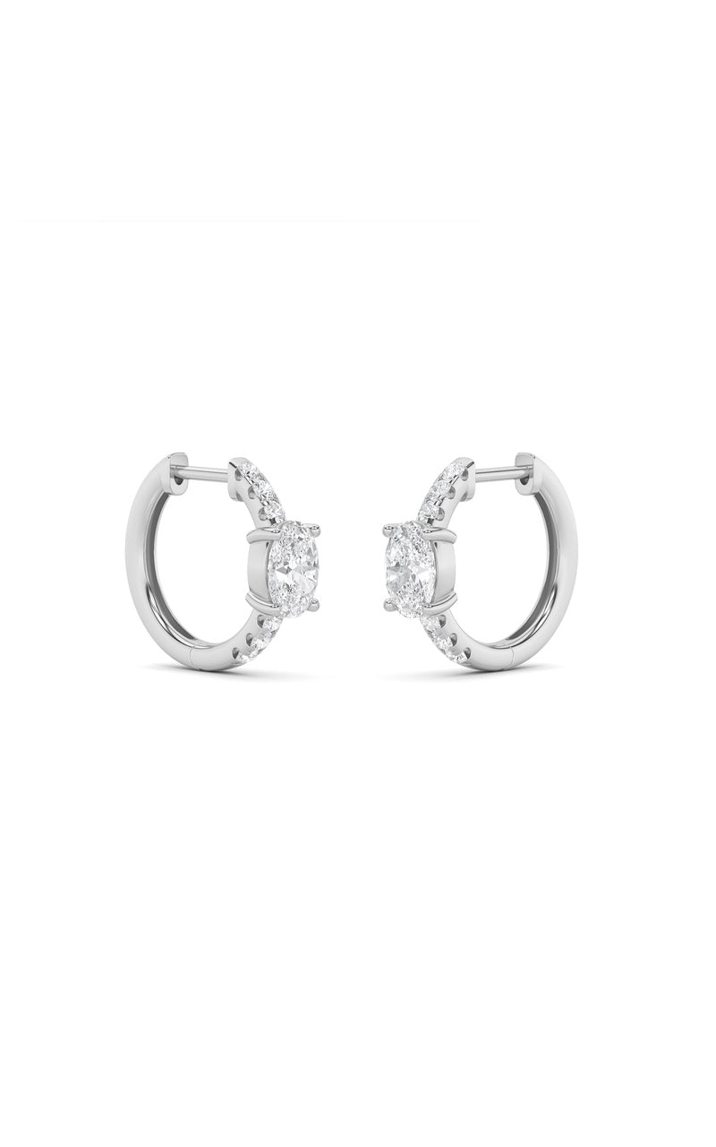1.5Cttw Oval Shaped Lab Grown Diamond (F/VS) Solitare Accent Huggie Earrings in 14K Gold