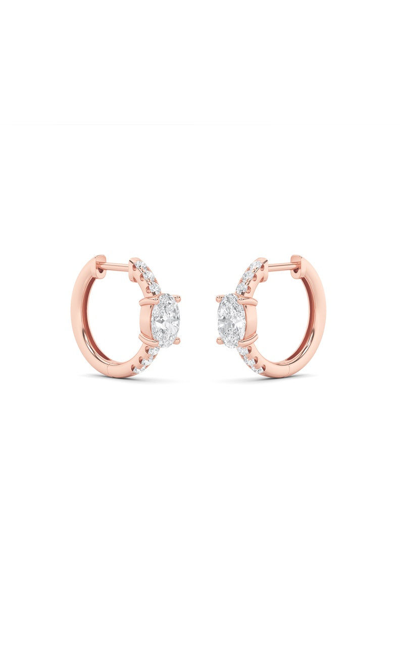 1.5Cttw Oval Shaped Lab Grown Diamond (F/VS) Solitare Accent Huggie Earrings in 14K Gold