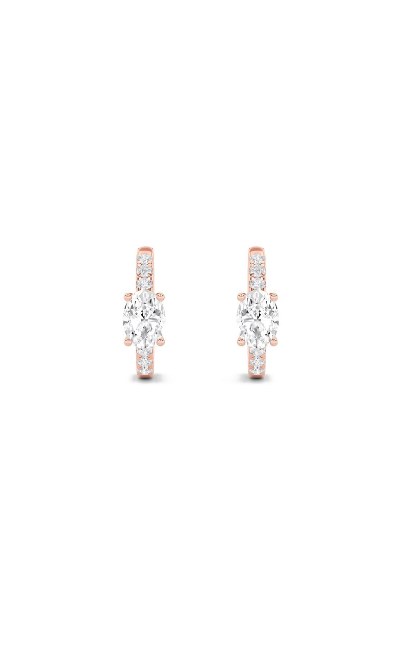 1.5Cttw Oval Shaped Lab Grown Diamond (F/VS) Solitare Accent Huggie Earrings in 14K Gold