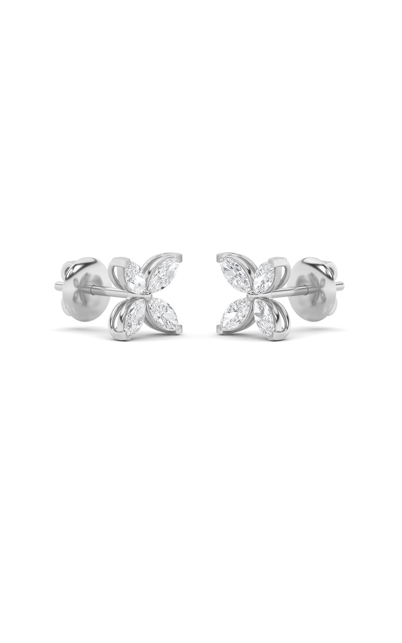 2Cttw Marquise Shaped Lab Grown Diamond (F/VS) Flower Earrings in 14K Gold