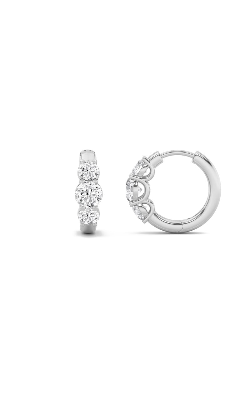 2Cttw Round Shaped Lab Grown Diamond (F/VS) Three Stone Huggie Earrings in 14K Gold
