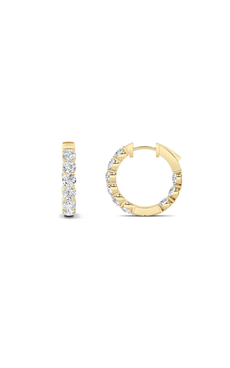 3Cttw Round Shaped Lab Grown Diamond (F/VS) Inside out Hoop Earrings in 14K Gold