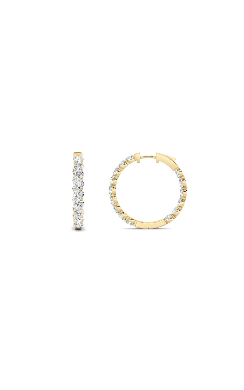 3Cttw Round Shaped Lab Grown Diamond (F/VS) Inside out Hoop Earrings in 14K Gold