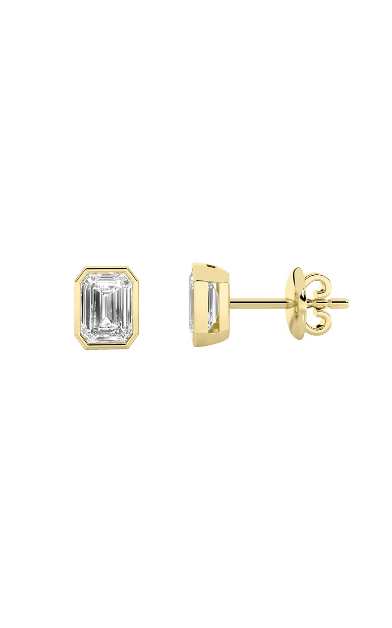 1Cttw Radiant Shaped Lab Grown Diamond (F/VS) Bezel Set Solitaire Earrings in 14K Gold
