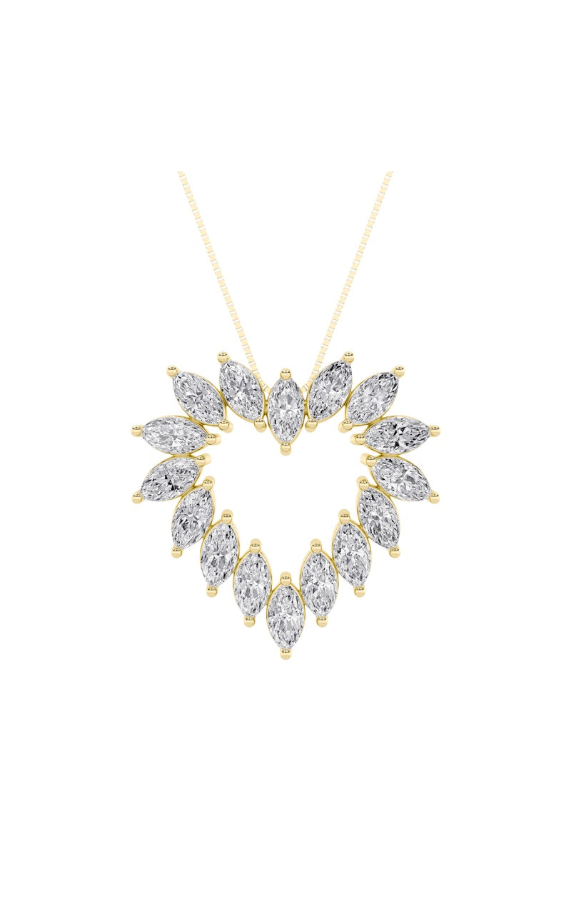 3Cttw Marquise Shaped Lab Grown Diamond (F/VS) Heart Shaped Pendant in 14K Gold