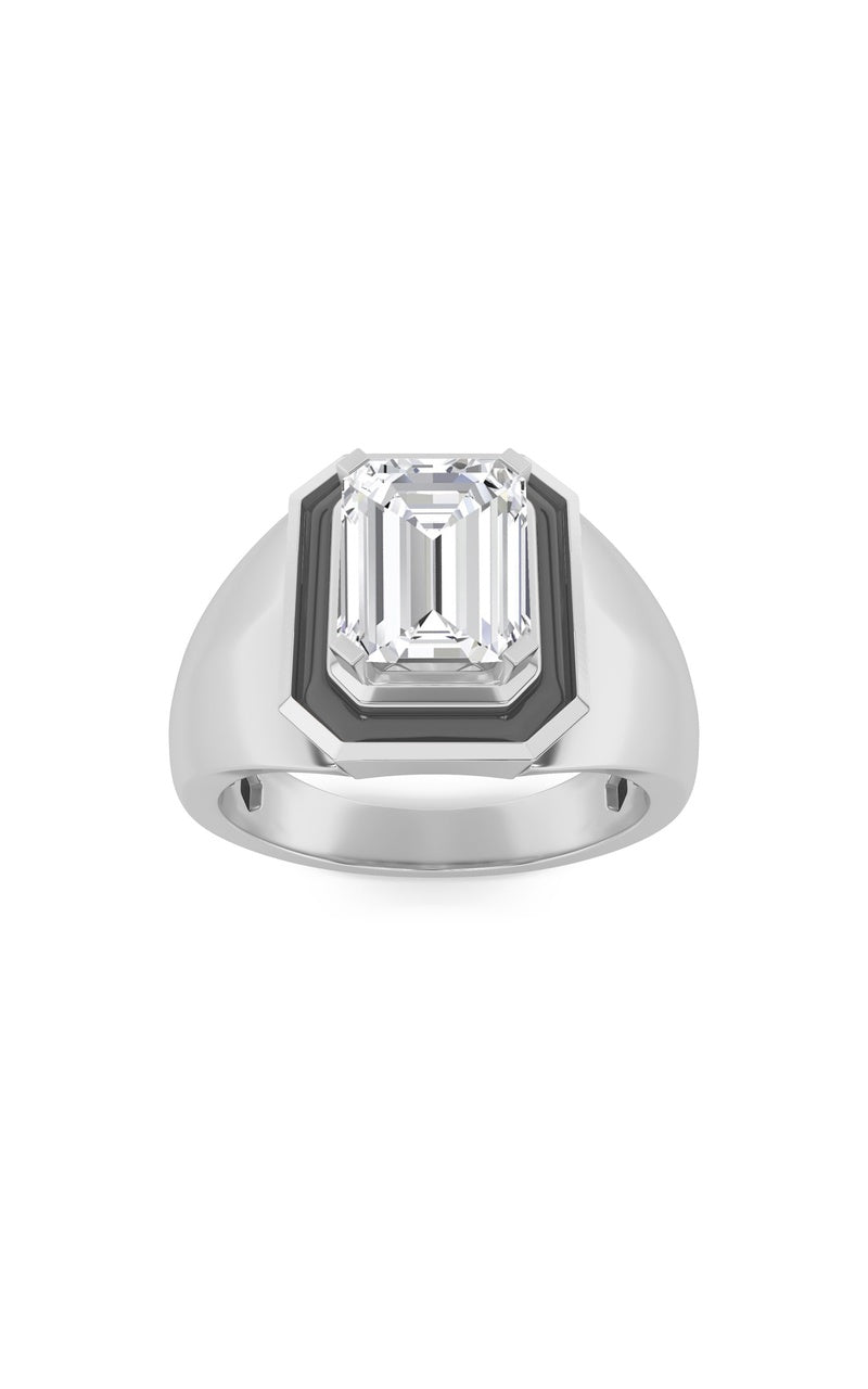 3Cttw Emerald Shaped Lab Grown Diamond (F/VS) Mens Ring in 14K Yellow Gold
