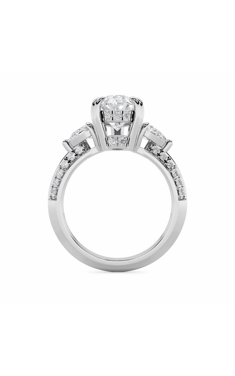 3.5Cttw Pear Shaped Lab Grown Diamond (F/VS) Three Stone Accented Engagement Ring in 14K Gold