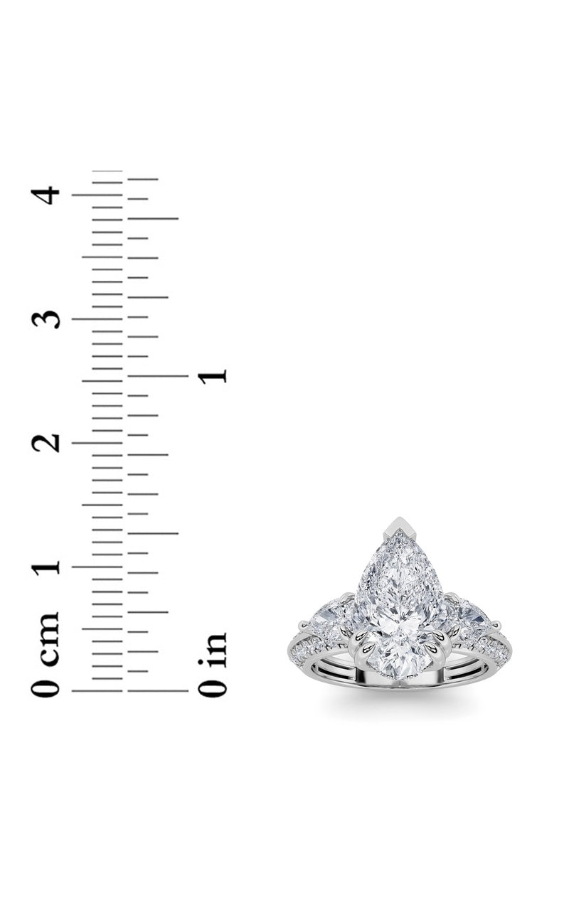 3.5Cttw Pear Shaped Lab Grown Diamond (F/VS) Three Stone Accented Engagement Ring in 14K Gold