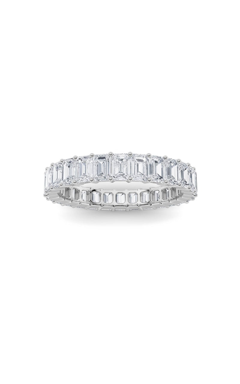 3Cttw Emerald Shaped Lab Grown Diamond Split Prong Eternity Ring in 14K Gold (F/VS)
